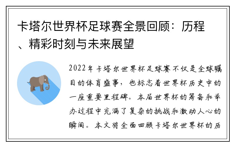 卡塔尔世界杯足球赛全景回顾：历程、精彩时刻与未来展望